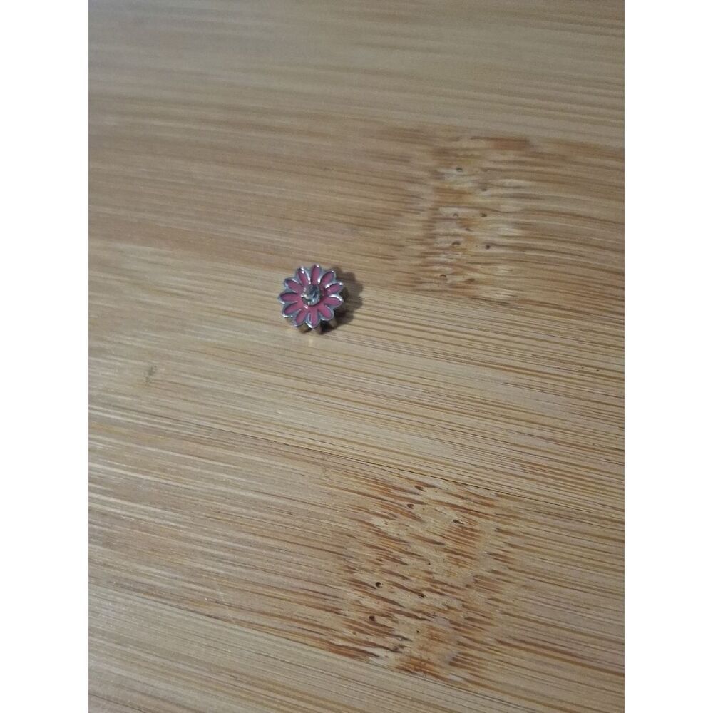 Pink Daisy With Yellow Rhinestone Center For Floating Lockets